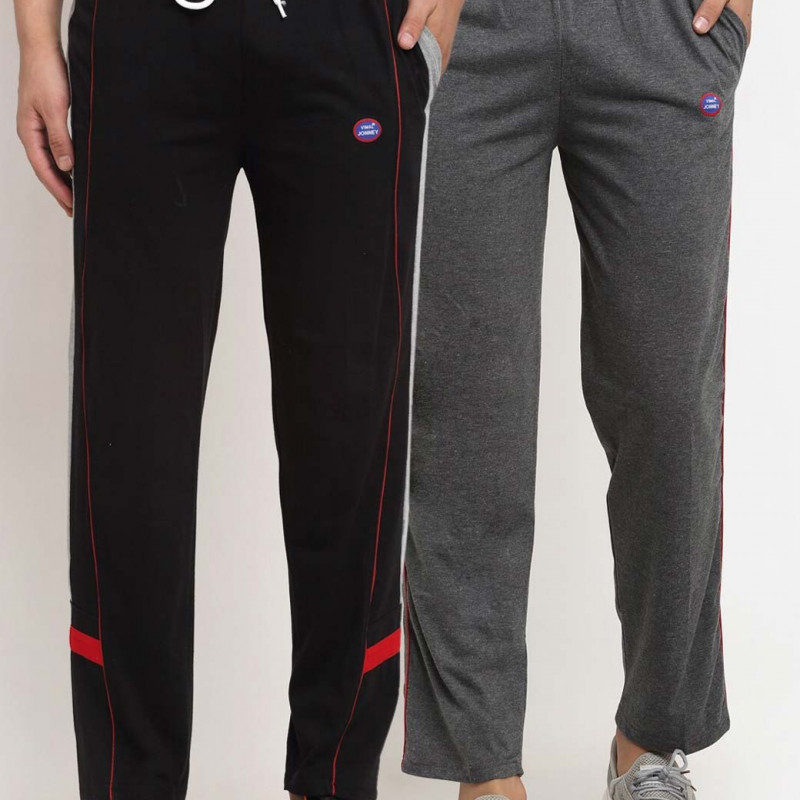 Men Grey & Black Pack Of 2 Solid Track Pants