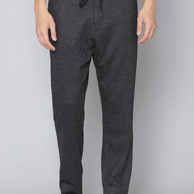 Men Charcoal Cotton Slim Fit Trousers