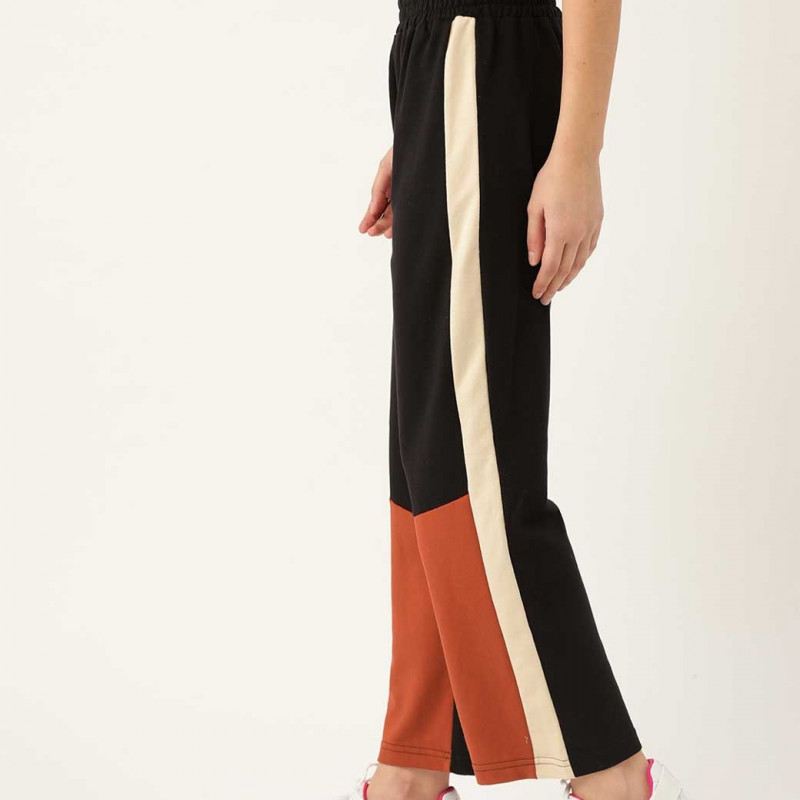 Women Black & Rust Orange Colourblocked Track Pants