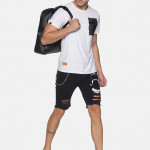 Men Black Slim Fit Printed Denim Shorts