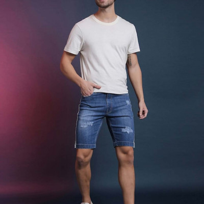 Men Blue Washed Denim Outdoor Denim Shorts