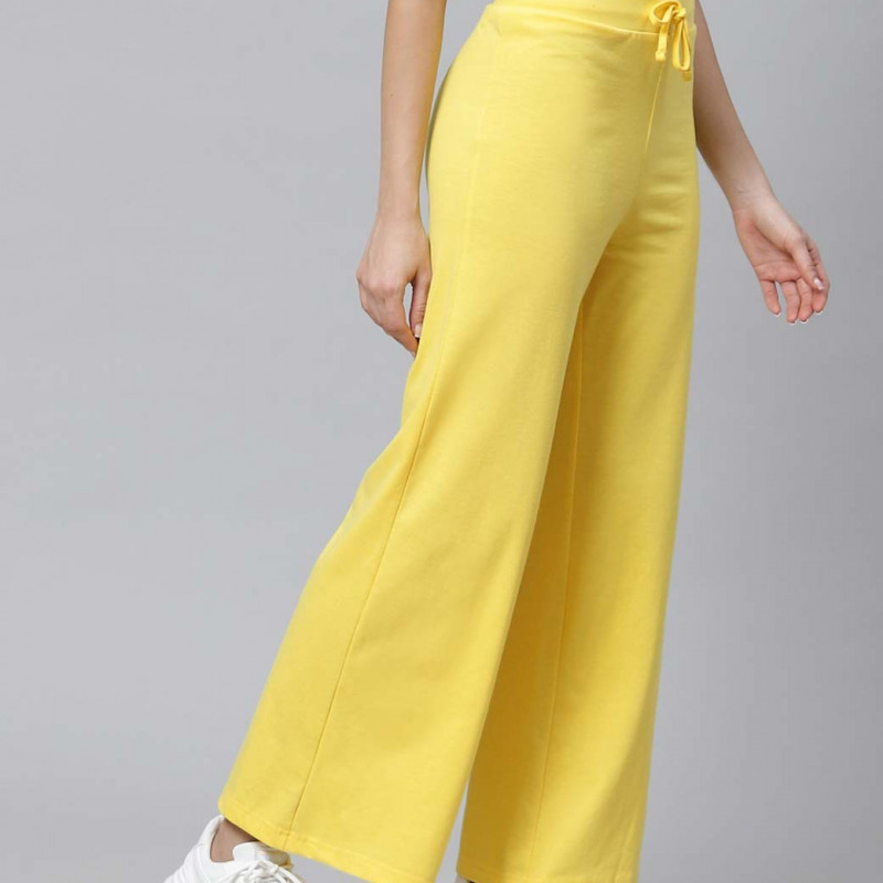 Women Yellow Solid Track Pants