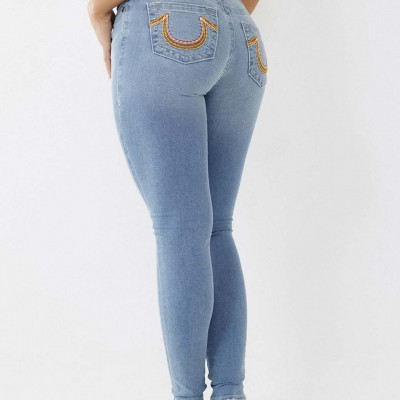 Women Blue Lean Skinny Fit Low Distress Light Fade Jeans