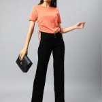 Peach Solid Round Neck Crop Side Tie Ups Top