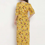 Women Yellow Printed Maternity Wrap Dress