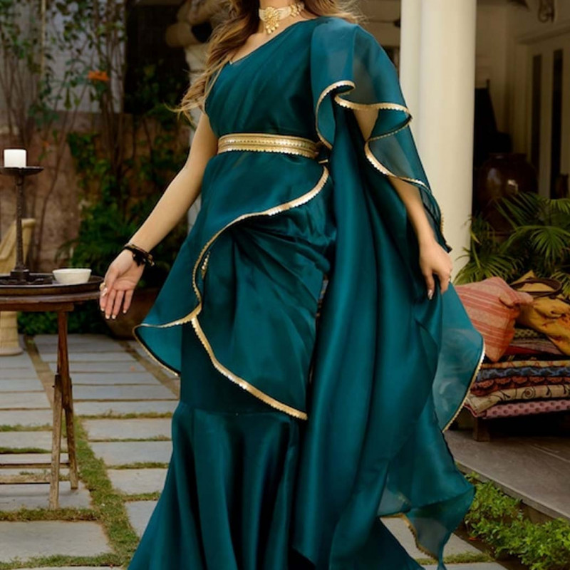 Green Organza Ready to Wear Saree