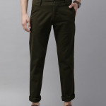 Men Green Solid Slim Fit Trousers