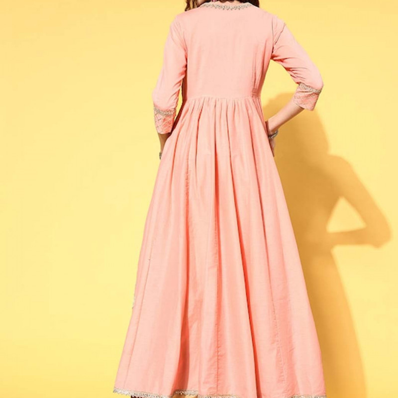 Women Beautiful Peach Cotton Bling it On Kurta